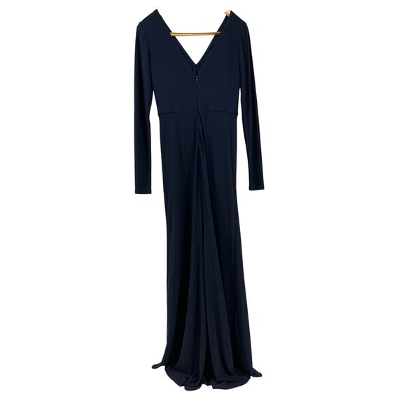 Vera Wang Navy Blue Long Sleeve V Neck Ruched Evening Gown Long Dress (4) - Picture 7 of 13